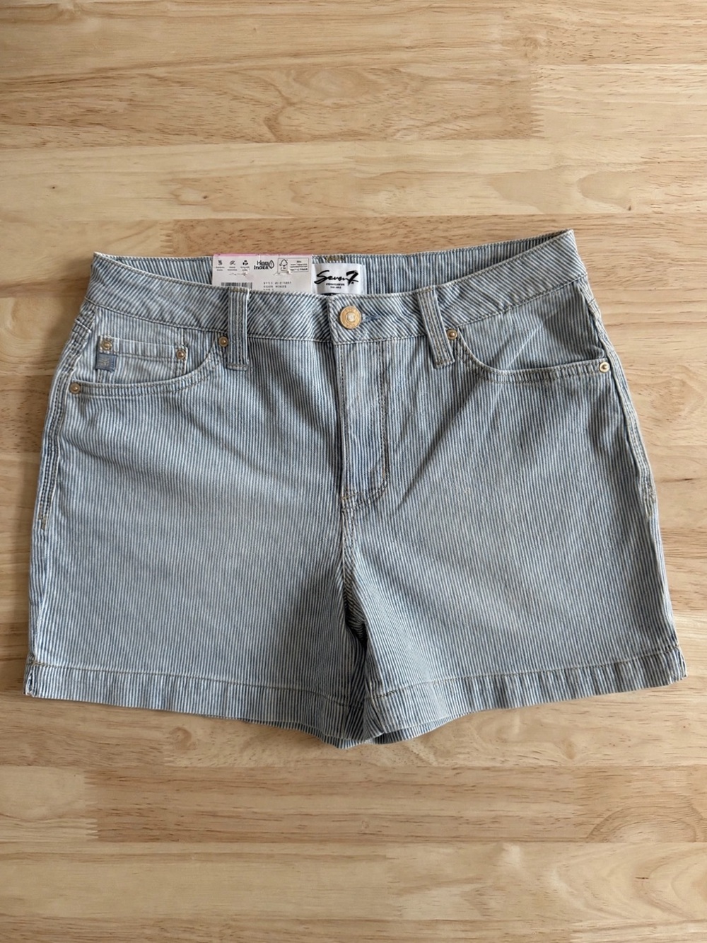 Seven7 Light Blue Pinstripe Denim Shorts